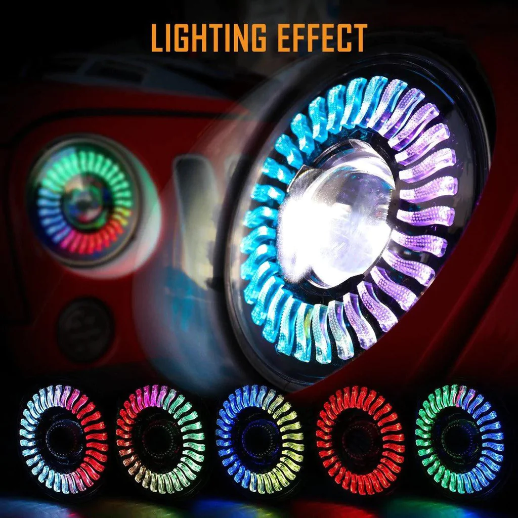 Auxbeam 7 inch 80W 8000Lumens LED Headlight RGB Flowing Halo Ring | Auxbeam | Auxbeam LED Headlights Assemblies - Image 2
