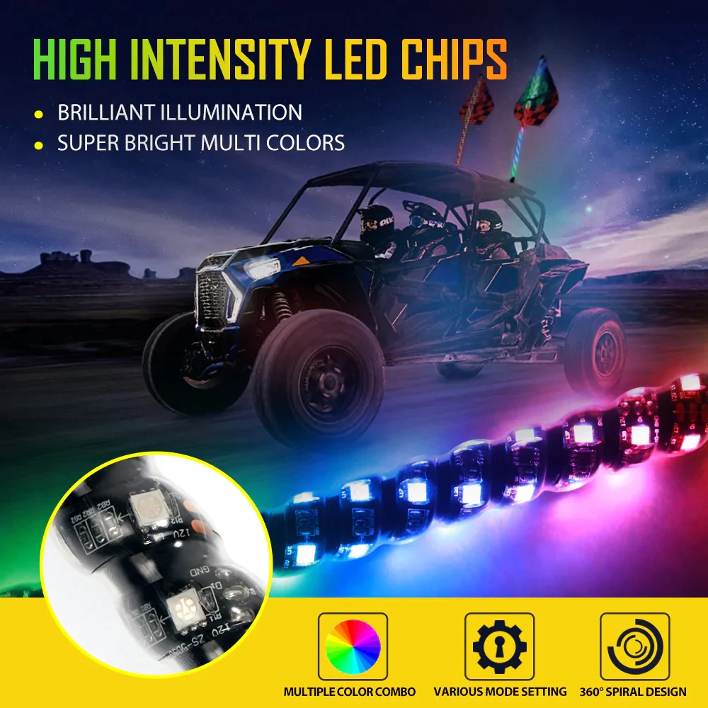 Auxbeam RGB Turn Signal & Brake Light with Bluetooth App/Remote Control Flag LED Whip Light - 3 Feet | Auxbeam | Auxbeam LED Fancy Lights - Image 2