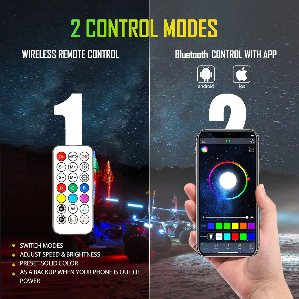 Auxbeam RGB Turn Signal & Brake Light with Bluetooth App/Remote Control Flag LED Whip Light - 3 Feet | Auxbeam | Auxbeam LED Fancy Lights - Image 3