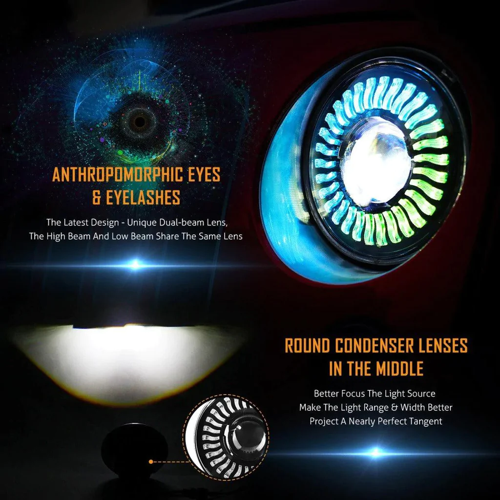 Auxbeam 7 inch 80W 8000Lumens LED Headlight RGB Flowing Halo Ring | Auxbeam | Auxbeam LED Headlights Assemblies - Image 5