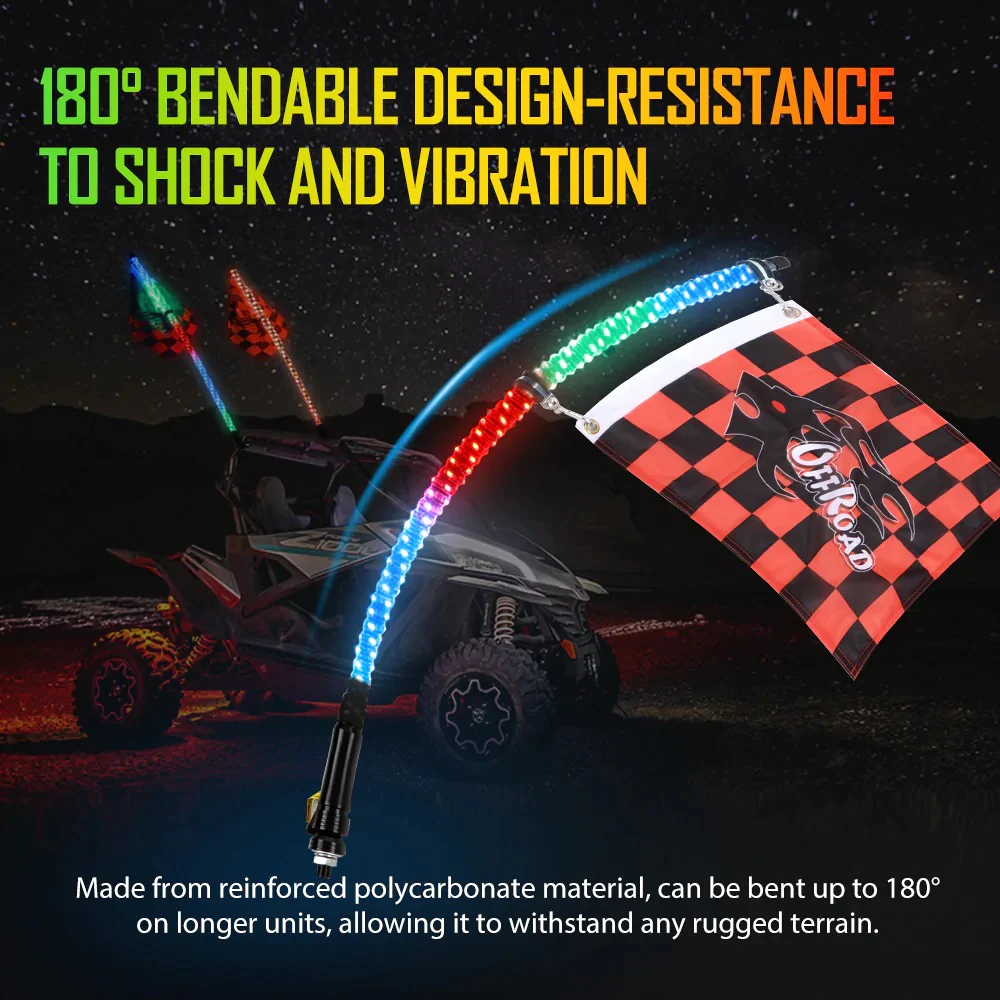 Auxbeam RGB Turn Signal & Brake Light with Bluetooth App/Remote Control Flag LED Whip Light - 3 Feet | Auxbeam | Auxbeam LED Fancy Lights - Image 4