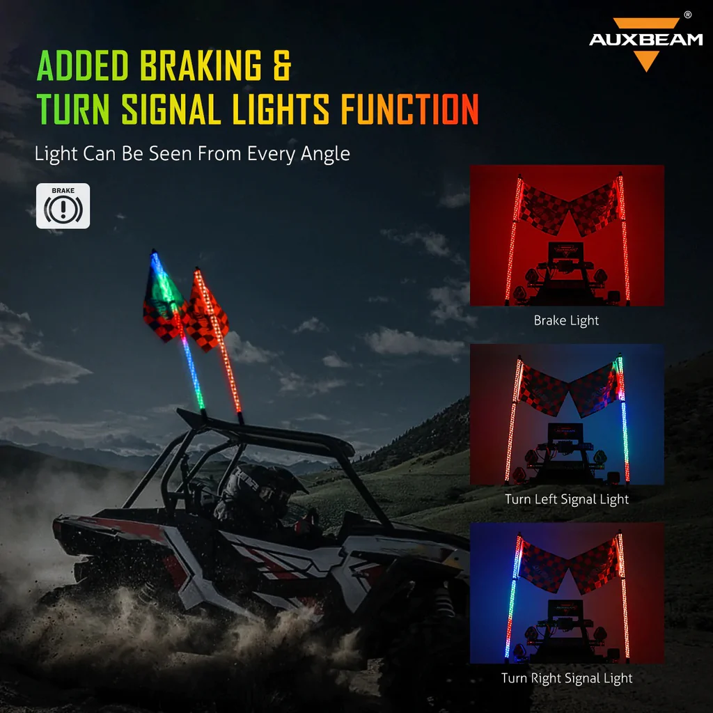 Auxbeam RGB Turn Signal & Brake Light with Bluetooth App/Remote Control Flag LED Whip Light - 3 Feet | Auxbeam | Auxbeam LED Fancy Lights - Image 5