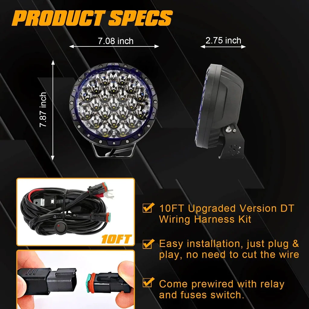 Auxbeam 7Inch 210W Round Spot Beam Off Road LED Driving Lights | Auxbeam LED Driving Lights | Auxbeam - Image 8