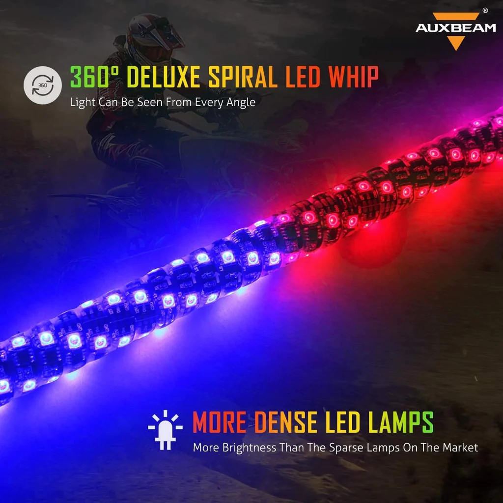 Auxbeam RGB Turn Signal & Brake Light with Bluetooth App/Remote Control Flag LED Whip Light - 3 Feet | Auxbeam | Auxbeam LED Fancy Lights - Image 7