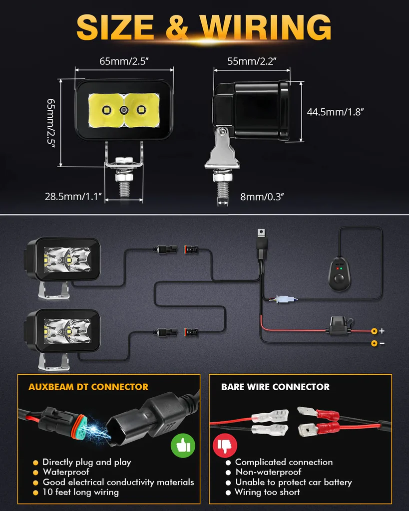 Auxbeam 2.5 Inch 30W 3600LM 30° Spot Beam LED Driving Lights Off Road Lights | Auxbeam | Auxbeam Auxiliary Lights - Image 5