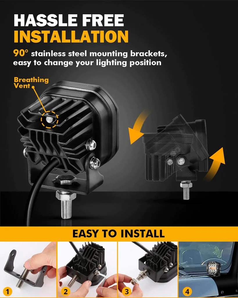 Auxbeam 3 Inch 96W 9600 Lumens 6 Modes White&Amber Flashing LED Pod Lights | Auxbeam | Auxbeam Auxiliary Lights - Image 7