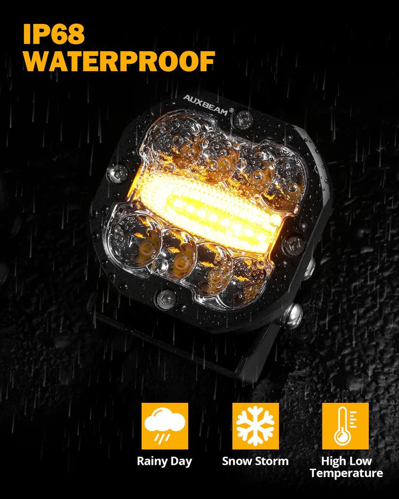 Auxbeam 3 Inch 96W 9600 Lumens 6 Modes White&Amber Flashing LED Pod Lights | Auxbeam | Auxbeam Auxiliary Lights - Image 8